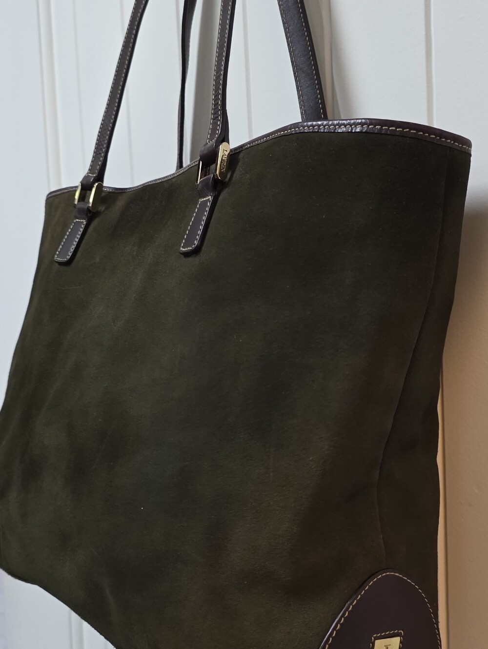 Lauren Ralph Lauren Olive Green Suede Tote with Brown Leather Straps****SALE**** - Picture 12 of 16
